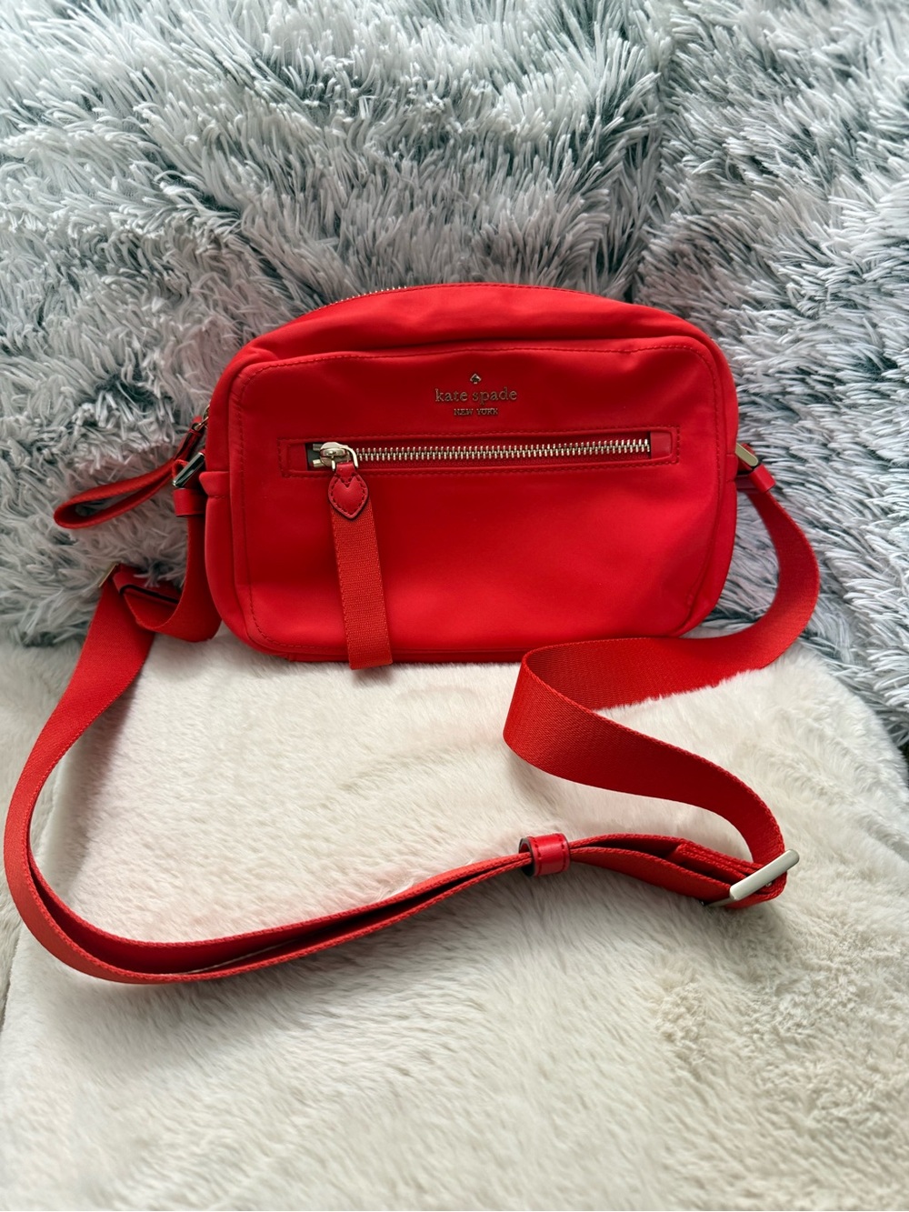 kate spade Red Nylon Crossbody Bag with Front Zip Pocket